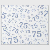 75th Birthday Number Pattern 75 Blue and White Cadeaupapier (Vlak)