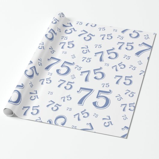 75th Birthday Number Pattern 75 Blue and White Cadeaupapier (Uitgerold)
