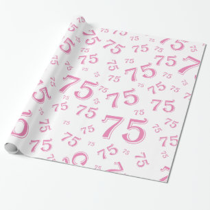 75th Birthday Number Pattern 75 Pink and White Cadeaupapier