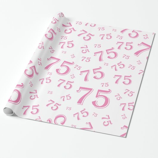 75th Birthday Number Pattern 75 Pink and White Cadeaupapier (Uitgerold)