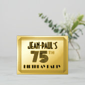75th Birthday Party ~ Art Deco Style "75" + Name Folie Uitnodiging Briefkaart (Staand Voorkant)