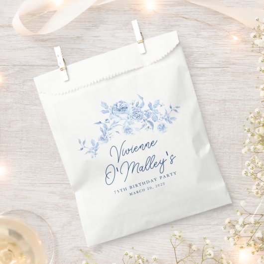 75th Birthday Party Dusty Blue Rose Floral Custom Bedankzakje (Geknipt)