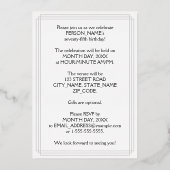 75th Birthday Party — Elegant Script + aangepaste Folie Uitnodiging (Achterkant)