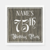 75th Birthday Party — Fancy script, Faux Wood Kijk Servet (Voorkant)