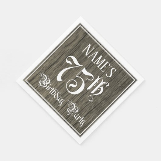 75th Birthday Party — Fancy script, Faux Wood Kijk Servet (Hoek)