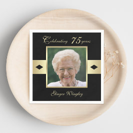 75th Birthday Party Foto op zwart papier Servet