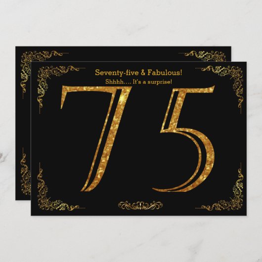 75th Birthday party, Gatsby styl, zwarte gouden gl Kaart (Voorkant / Achterkant)