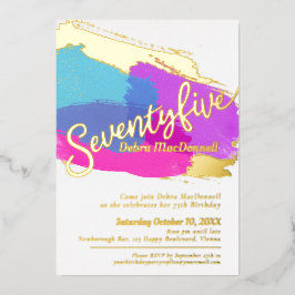 75th Birthday party gouden foto heldere abstracte  Folie Uitnodiging