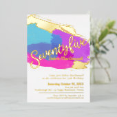 75th Birthday party gouden foto heldere abstracte  Folie Uitnodiging (Staand Voorkant)