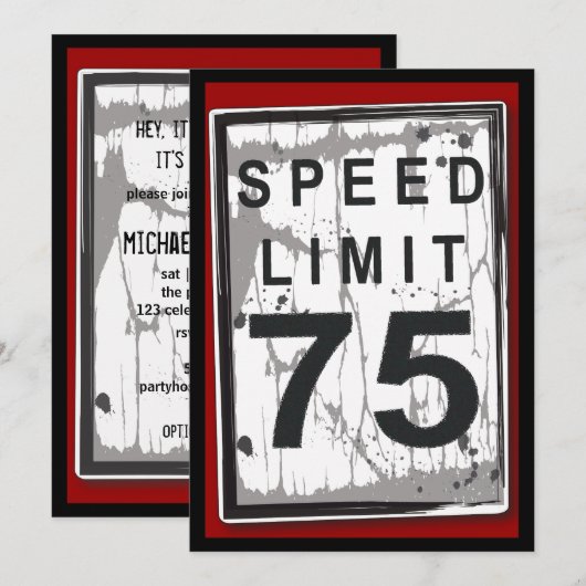 75th Birthday Party Grungy Speed Limit Sign Kaart (Voorkant / Achterkant)