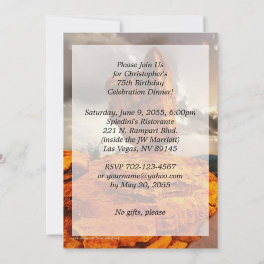 75th Birthday Party Invitation, Balanced Rock Kaart (Achterkant)