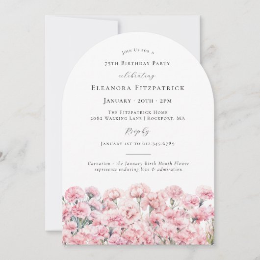 75th Birthday Pink Carnation January Birth Flower Kaart (Voorkant)