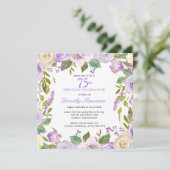 75th Birthday Pretty Purple Floral Invitation Kaart (Staand voorkant)