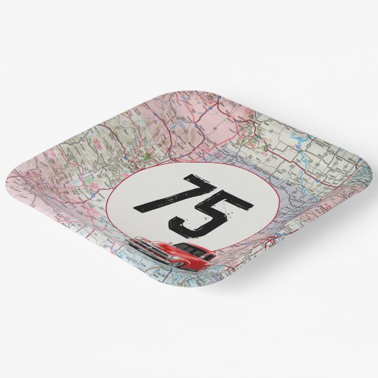 75th Birthday Red Retro Trauck op Road Map Papieren Bordje (Gebogen)
