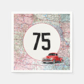 75th Birthday Red Retro Trauck op Road Map Servet (Voorkant)