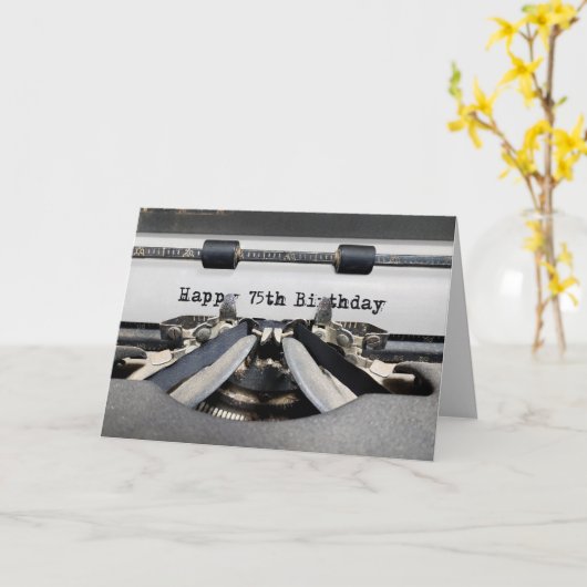 75th Birthday Retro Typewriter Kaart (Gele Bloem)