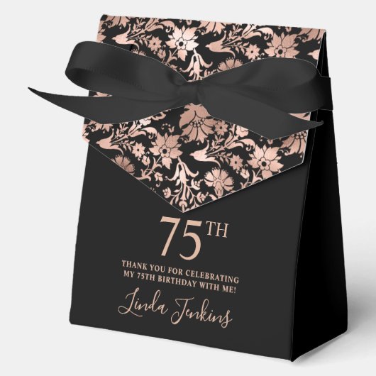 75th Birthday Rose Gold Floral Thank You  Bedankdoosjes (Voorkant)