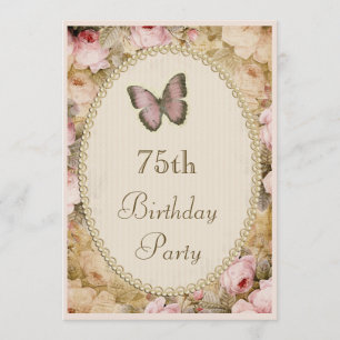 75th Birthday  Rozen Butterfly, Muzieknoten Kaart