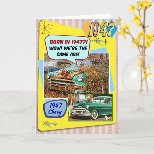 75th Birthday! Same age as this 1947 Chevy! Kaart (Gele Bloem)