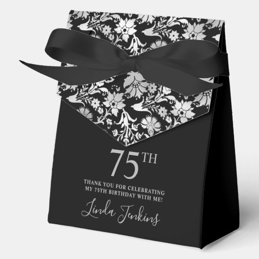 75th Birthday Silver Floral Thank You  Bedankdoosjes (Voorkant)