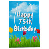 75th Birthday Tulips Medium Gift Bag Cadeauzakje (Voorkant)