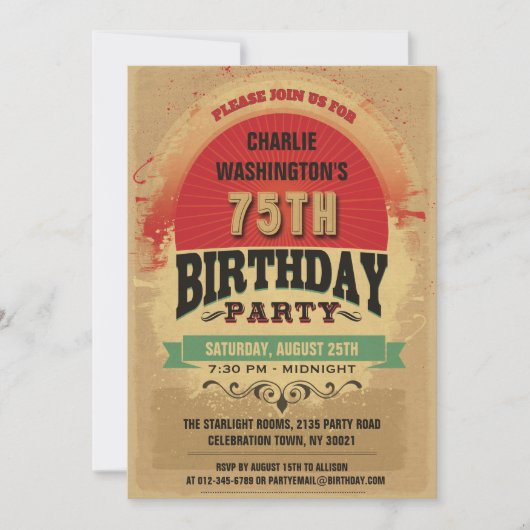 75th Birthday  Typography Grunge Kaart (Voorkant)