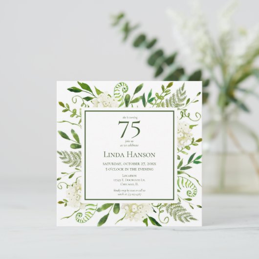 75th Birthday White Hydrangeas Kaart (Staand voorkant)