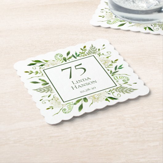 75th Birthday White Hydrangeas Kartonnen Onderzetters (Gebogen)