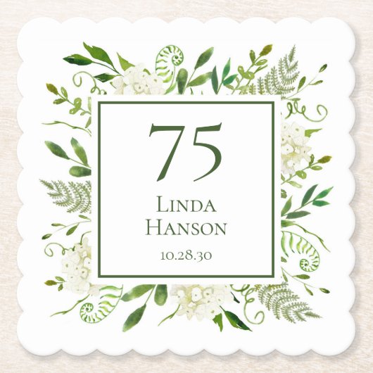 75th Birthday White Hydrangeas Kartonnen Onderzetters (Voorkant)