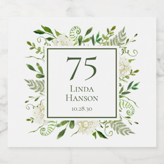 75th Birthday White Hydrangeas Sparkling Wijnetiket (Enkel label)