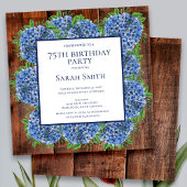 75th Birthday Wood Blue Hydrangeas Rustic Party Kaart