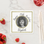 75th Custom Photo White and Gold Birthday Servet (Insitu)