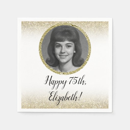 75th Custom Photo White and Gold Servet (Voorkant)