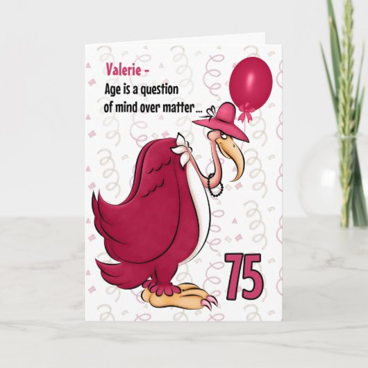 75th Funny Birthday Pink Buzzard met Name Kaart (Voorkant)
