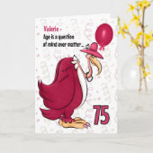 75th Funny Birthday Pink Buzzard met Name Kaart (Gele Bloem)