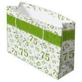 75th Happy Birthday Green/White Number Pattern Groot Cadeauzakje (Achterkant Gekanteld)