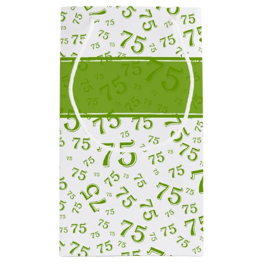 75th Happy Birthday Green/White Number Pattern Klein Cadeauzakje (Achterkant)