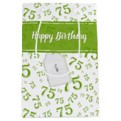 75th Happy Birthday Green/White Number Pattern Medium Cadeauzakje (Voorkant)