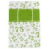 75th Happy Birthday Green/White Number Pattern Medium Cadeauzakje (Achterkant)