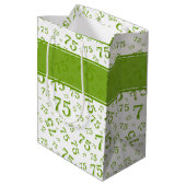 75th Happy Birthday Green/White Number Pattern Medium Cadeauzakje (Achterkant Gekanteld)