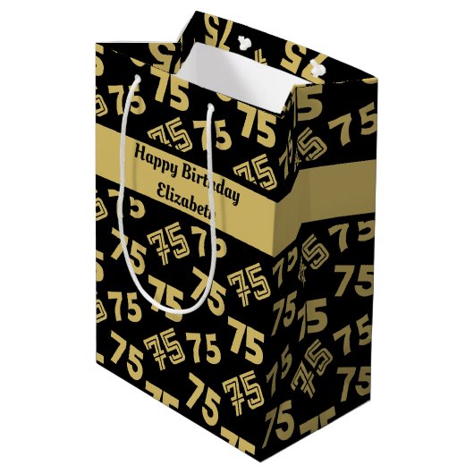 75th Happy Birthday Name Persoonlijk Medium Cadeauzakje (Achterkant Gekanteld)