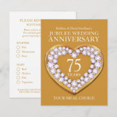 75th Jubilee Bruiloft Jubileum maaltijd keuze Informatiekaartje (Voorkant / Achterkant)