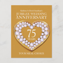 75th Jubilee Bruiloft Jubileum maaltijd keuze Informatiekaartje