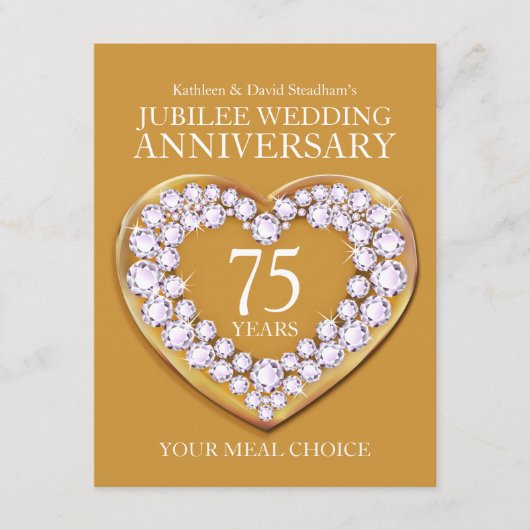 75th Jubilee Bruiloft Jubileum maaltijd keuze Informatiekaartje (Voorkant)