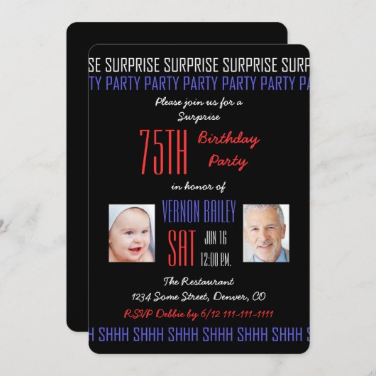 75th Surprise Verjaardagsfeestje Afbeeldingen op z Kaart (Voorkant / Achterkant)