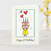 75th Verjaardagstaart en Harten voor Vrouw Kaart (Gele Bloem)