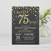75th Wedding Jubileum Chalkboard Black en Gold Kaart (Staand voorkant)