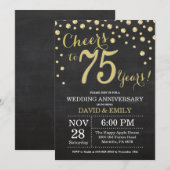 75th Wedding Jubileum Chalkboard Black en Gold Kaart (Voorkant / Achterkant)