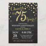 75th Wedding Jubileum Chalkboard Black en Gold Kaart<br><div class="desc">75e bruiloft Jubileum Chalkboard Black and Gold Invitation. Vijfenzeventig Jubileum. Chalkboard Black en Gold Glitter Diamond Background Gold Confetti. Volwassen verjaardag. Vrouw of Man Man Birthday Party. Voor verdere aanpassing,  te klikken gelieve de knoop "van de Aanpassing het"en ons ontwerphulpmiddel te gebruiken om deze sjabloon te wijzigen.</div>