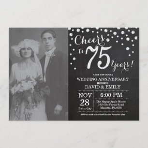 75th Wedding Jubileum Chalkboard Black Silver Kaart